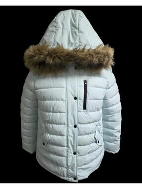 Powder Blue Women's Large(12-14) "Swiss Tech" Insulated Puffer Coat w/ Faux Fur